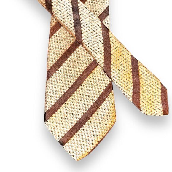Brioni Brown & Gold Stripes Grenadine 100% Italian Silk Tie - Picture 1 of 6